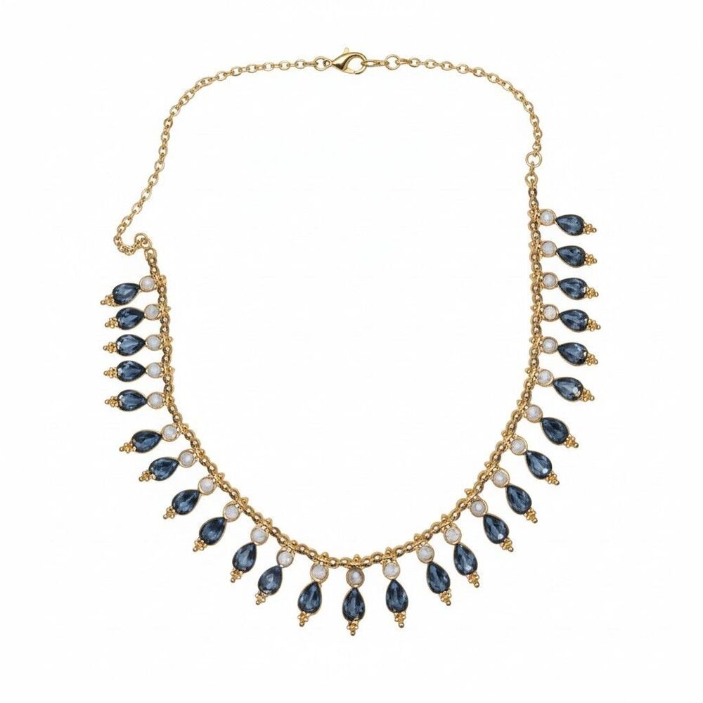 Massini Gold Tone and Blue Teardrop Beaded Necklace